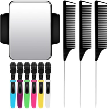 Geiserailie Hair Styling Tools Magnetic Gel &amp; Silicone Wristband for Stylists and Braiders, Black Wrist Strap, With 3 Rat Tail Combs and 6 Plastic Clips
