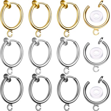 30 Sets Clip-on Earring Converters Non-Pierced Earring Components Findings Dangle Earring Clips with Easy Open Loop and Silicone Earring Pads for Daily Accessory (Style B)