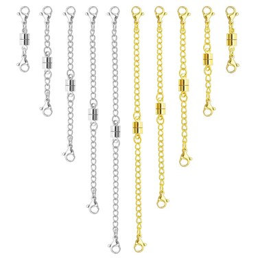 MKCYD Necklace Extender with Magnetic Clasps, Gold and Silver Magnetic Necklace Clasps and Closures with Necklace Extenders for Women