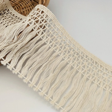 FQTANJU 5 Yards X 10cm Wide Cotton Tassel Fringe in Beige.