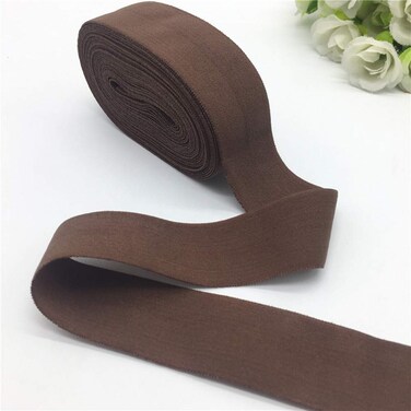 FQTANJU 25mm x 5 yard Ribbon Elastic Foldover Elastics Stretch Hair Ties Headbands, Spandex Ribbon Sewing Lace Trim waist band garment accessory (Brown)