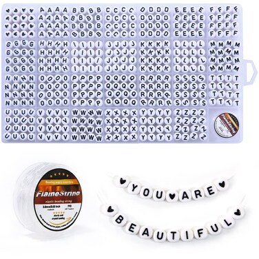 Eppingwin 1400 pcs Letter Beads, 4x7 mm Acrylic Beads, Beads for Jewelry Making, Beads for Bracelet Making, Alphabet Beads, in 28 Grid Box (White and Black)