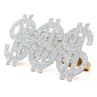 Skeleteen Dollar Sign Costume Ring - Pimp Money Symbol Jewelry Three Finger Gangster Ring For Men and Women