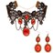 Skeleteen Gothic Vampire Jewelry Set - Black Lace Choker with Red Rhinestone Earrings Pirate Costume Accessories Set for Women