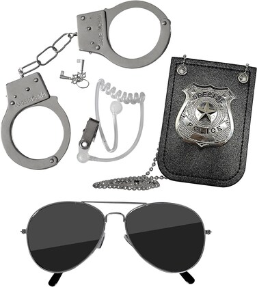 Skeleteen Kids Detective Set Accessories - Cool Special Agent Spy Gadgets Equipment for Detective Costumes with Sunglasses, Ear Piece, Badge, and Handcuffs