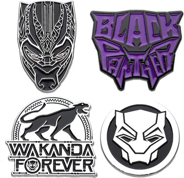 Marvel Comics Unisex Adult Black Panther Wakanda Forever Enamel Pin Set (4 piece) Colors: Black/Violet, One Size.