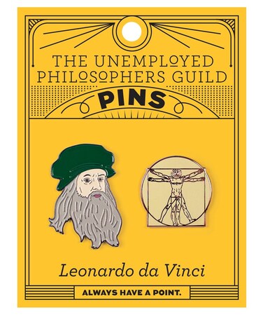 The Unemployed Philosophers Guild Leonardo da Vinci and Vitruvian Man Enamel Pin Set - Strong Rubber Backing Clasps