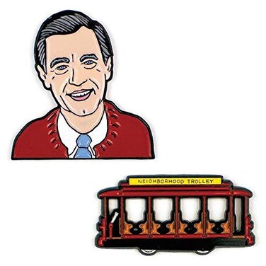 The Unemployed Philosophers Guild Mister Rogers and Trolley Enamel Pin Set - Strong Rubber Backing Clasps