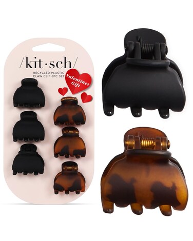 Kitsch Small Hair Clips for Women, Recycled Plastic Small Claw Clips &amp; Mini Claw Clips for Hair, Mini Hair Clips for Thin Hair, Tiny Jaw Clip for Hair, 6 pcs (Tortoise &amp; Black) - Valentines Day Gifts