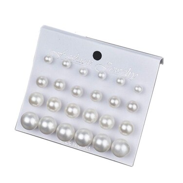 Pearl Earrings Studs for Women Girls, White Pearl CZ Earrings Bridal Simulated Pearl Rhinestone Pearl Stud Earrings Jewelry Set for Wedding Birthday Christmas 12 Pairs