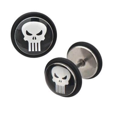 Marvel Comics Unisex Punisher Logo Surgical Steel Faux Plugs-18 Gauge