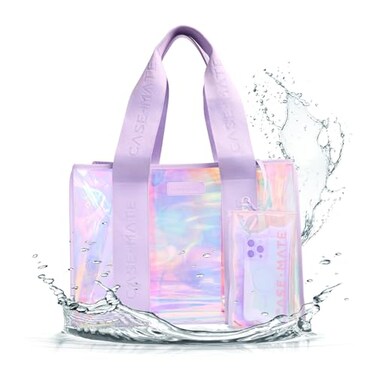Case-Mate Soap Bubble Large Tote Bag - Iridescent Shoulder Bag with Phone Pouch - Tip-Proof Clear Waterproof Travel Tote for Women - Foldable &amp; Washable Handbag for Work, Travel, Gym, Beach &amp; Pool
