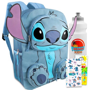 Stitch Backpack for Girls Set - Bundle with Lilo and Stitch Backpack with Front Pockets Plus Water Bottle, Tattoos, More   Stitch Backpack Set for Kids