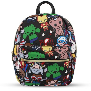 Marvel Kawaii Avengers Mini PU Leather Backpack Purse with Adjustable Straps 10 In (Black, One Size)