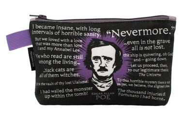 The Unemployed Philosophers Guild Edgar Allan Poe Bag - 9" Canvas Zipper Gothic Themed Pouch for Pencils, Tools, Cosmetics, Toiletries, and More