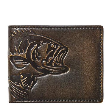 House of Jack Co. BASS FISH Bifold Wallet for Men   Extra Capacity Two ID Windows   Full Grain Leather With Hand Burnished Finish   Multi Card Capacity Men's Wallet   Outdoor Sportsman Gift