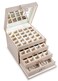 Glenor Co Earring Organizer Holder - 75 Small &amp; 4 Large Slots Classic Jewelry Box with Drawer &amp; Modern Closure, Mirror, 4 Trays Earrings, Ring or Chain Storage - PU Leather Case - Sand