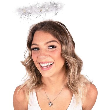 Angel Halo Headband, Halo Costume, Light up Headband with 6 White LED Lights &amp; Feathers for Angel Costume Halo Headbands for Women, Halo Headpiece, Angel Accessories, Angel Headpiece, Angel Headband