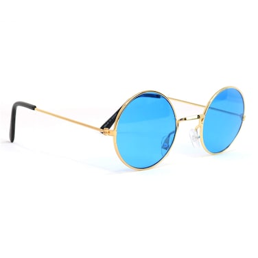 Skeleteen Blue Circle Hippie Glasses - Blue 60's Style Hipster Circle Sunglasses - 1 Pair