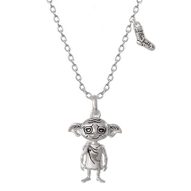 Harry Potter Dobby House Elf and Sock Necklace, Silver Plated, 18
