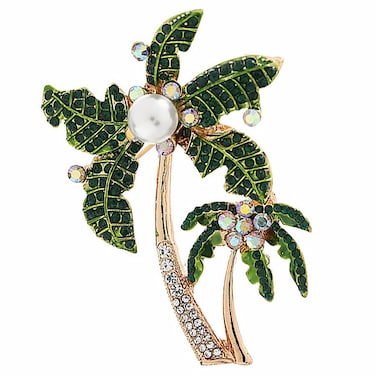 PRETYZOOM Coconut Palm Tree Brooch Pin Rhinestone Coconut Tree Breastpin Elegant Alloy Brooch Pin for Women Hawaii Summer Beach Party Jewelry Decoration 2.2