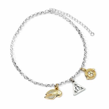 HARRY POTTER Charm Bracelet with Three Charms - Golden Snitch, Deathly Hallows and Time Turner, One Size, Zinc, Silver, HPCB0466