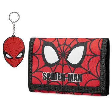 Marvel Boys Wallet and Keyring Gift Set - Avengers Trifold Wallet with Coin Purse Card Slots and Keychain - Boys Gifts (Red Spiderman)
