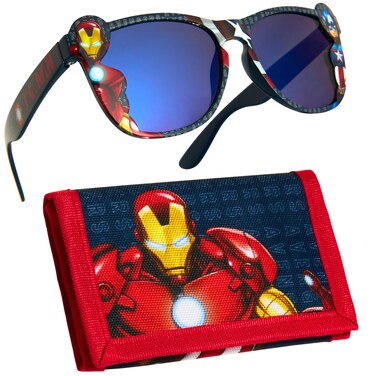 Marvel Boys UV Protection Sunglasses and Trifold Wallet Set - Boys Gifts (Red/Black Avengers)