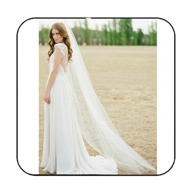 Unsutuo Wedding Veil Comb Bridal Cathedral Veil 1 Tier Drop Veil Wedding Rhinestones Hair Comb for Brides, 118 Inches (Ivory-Raw Cut)