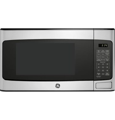GE Countertop Microwave Oven, Compact 1.1 Cubic Ft., 950-watt Capacity, 6 Auto Cooking Settings, Child-Lock Technology, Kitchen Essentials for the Countertop, Dorm Room or Apartment, Stainless Steel
