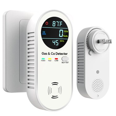 4-in-1 Natural Gas Leak Detector &amp; Carbon Monoxide Detectors - Carbon Monoxide Detectors Plug in - Natural, Propane, Co &amp; Gas Detector, Temperature &amp; Humidity Detectors for Home, RV (White)