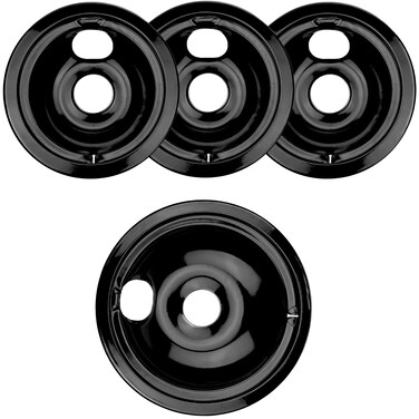 4 Pack Black Porcelain Burner Drip Pan By AMI PARTS - Replacement for Ge Hot-point Range Cooktop Includes 1 8-Inch and 3 6-Inch Drip Pans