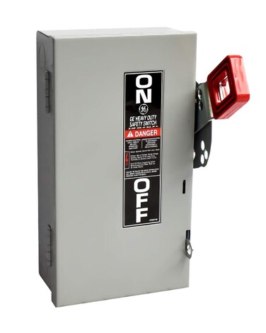 GE TH3223 Heavy Duty Disconnect Safety Switch, Fusible, 2 Poles, 240V AC, 100 A, Full Cover Interlocks, 3 Wires, Quick-make/Quick-break Mechanism