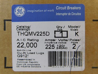 GE THQMV225D Circuit Breaker,225A,Bolt On,120/240V,2P