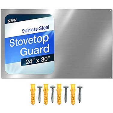 24" x 30" Reversible Metal Backsplash Matching screws   Compatible with Broan-NuTone SP3004 - Ultra Flat and Flushed Metal Panel Splatter Guard for Stovetop Easy Installation