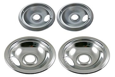 KITCHEN BASICS 101 Made in the USA 316048413 &amp; 316048414 Range Burner Chrome Drip Pans Replacement for Frigidaire Kenmore Electric Stove w/Locking Slots, 2 Small 6-Inch &amp; 2 Large 8-Inch Pans, 4 Pack