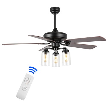 JONATHAN Y JYL9614A Lucas 52" 3-Light Rustic Industrial Iron/Wood/Seeded Glass Mobile-App/Remote-Control LED Ceiling Fan Farmhouse, Modern for Bedroom, Dining Room, Living Room, Kitchen, Black/Clear