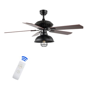 JONATHAN Y JYL9615A Ashton Farmhouse Industrial Iron Dome Shade LED Ceiling Fan with Remote, for Bedroom, Living Room, Dining Room 52" 1 Light, Black
