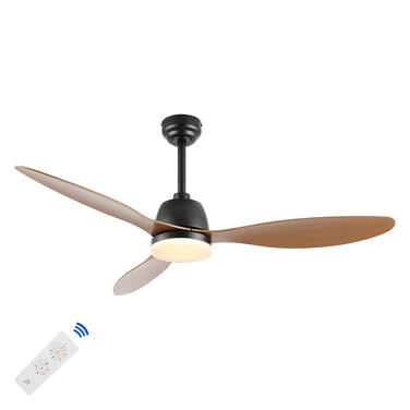 JONATHAN Y JYL9714D Audie 52" 1-Light Mobile-App/Remote-Controlled, 6-Speed Propeller Integrated LED Ceiling Fan, Coastal, Contemporary, Minimalist for Bedroom, Living Room, Office, Light Brown Wood