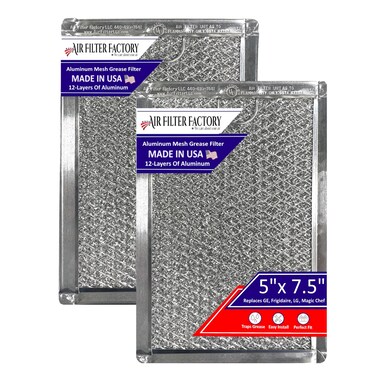 12-Layer Air Filter Factory 5&quot; x 7.5&quot; Pull Tab Microwave Grease Filter Replacements For Many GE, Frigidaire, Magic Chef &amp; LG Microwave Oven Models Filter Set Of 2 (Pull Tab Short Side)