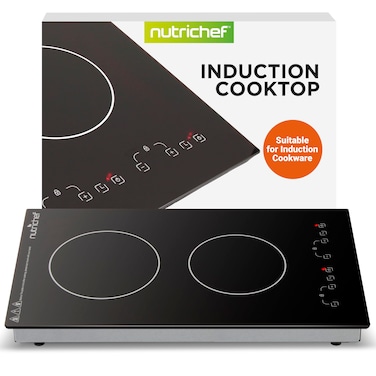 NutriChef Dual Induction Cooktop - 2 Glass Countertop Burner Zones, Adjustable Temperature Settings, 1800W Electric Cooker, Digital Touch Sensors, Portable Induction Hot Plate