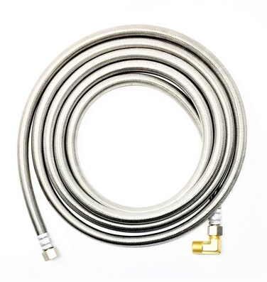 Shark Industrial Premium Stainless Steel Dishwasher Hose - 10 FT No-Lead Burst Proof Water Supply Line 3/8" comp x 3/8" comp with attached 90 degree 3/8" comp x 3/8" MIP elbow - 10 year warranty