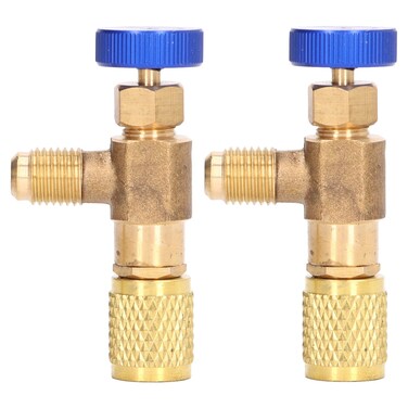 2Pcs Refrigerant Valve, Brass Air Conditioning Refrigerant Control Valve Safety Adapter for R22 R404 R407 1/4SAE Thread
