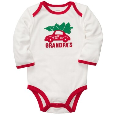 Carter's Unisex Baby Long-sleeve Christmas Bodysuit (Newborn, white)