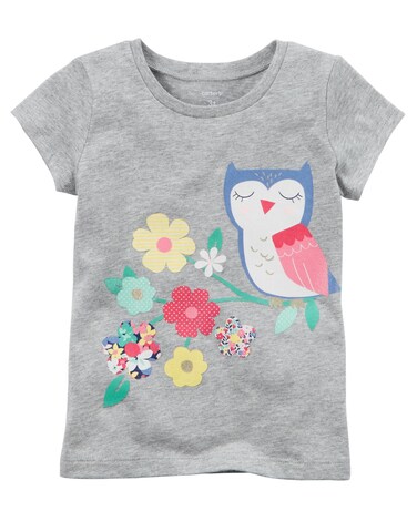 Carter's Owl &amp; Flowers Jersey Tee, Grey, 3m