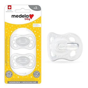 Medela Baby Pacifier   Newborn 0-2 Months   2-Pack   Includes sterilizing case   Silicone- and BPA-Free   Supports Natural Suckling   Clear