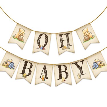Oh Baby Banner for Winnie Baby Shower Decorations Classic The Pooh Baby Shower Banner for Birthday Party Decorations