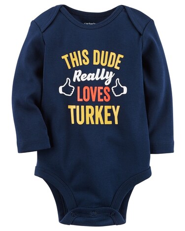 Carter's Baby Boys' This Dude Loves Turkey Collectible Bodysuit, Newborn Blue