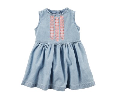 Carters Baby Girls Chambray Embroidered Dress 3 Months