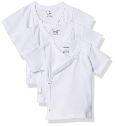 Gerber baby girls 3-pack Short-sleeve Side-snap Shirt infant and toddler hoodies, White, Newborn US